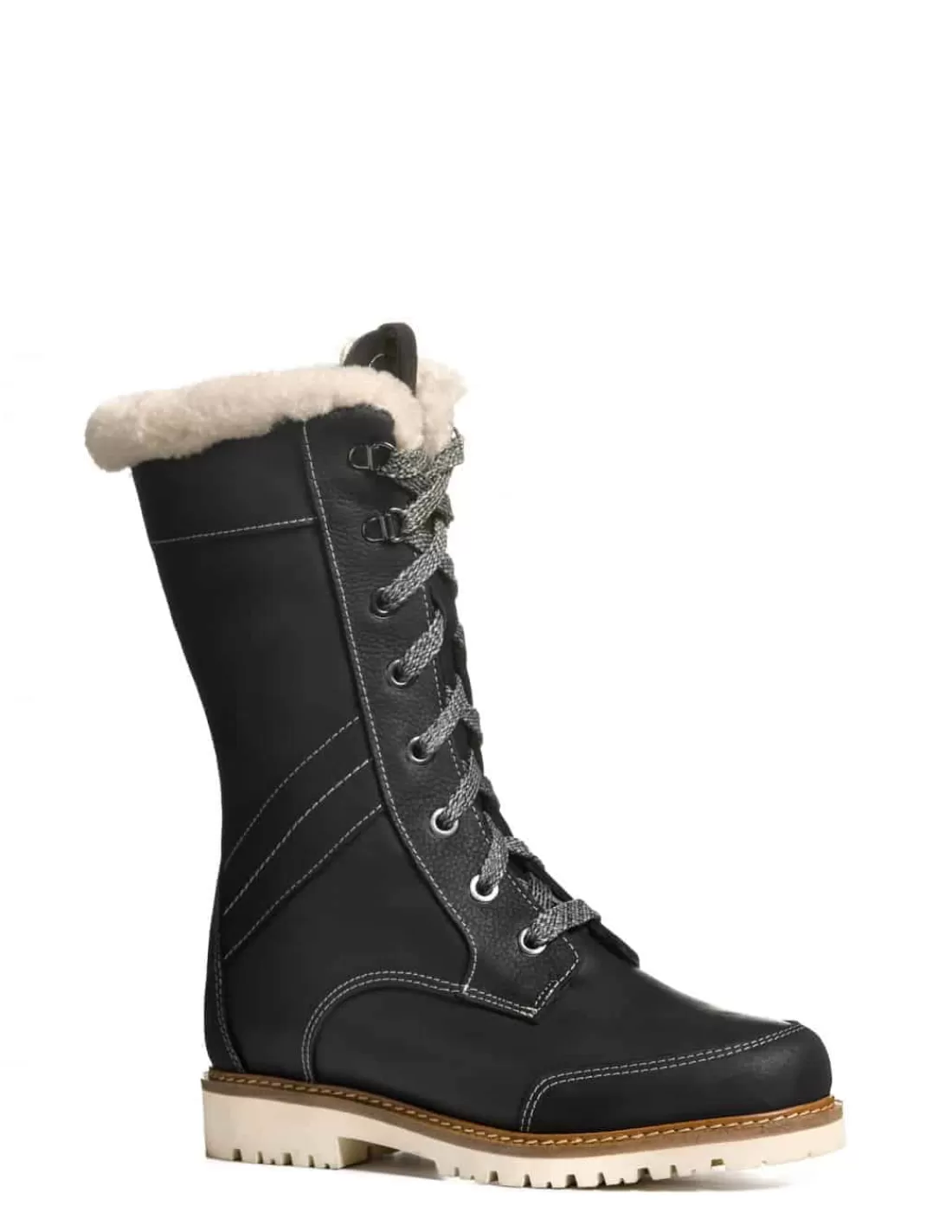 Clearance Bottes Canadiennes Anfibio Femme Cuir Doublées 100% Laine Naturelle Revers Mouton Retourné  femme Femme Bottes Grand Froid Femme