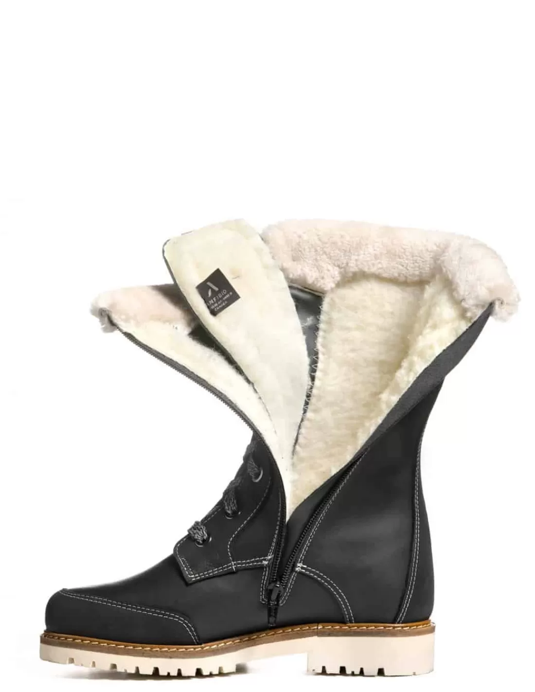 Clearance Bottes Canadiennes Anfibio Femme Cuir Doublées 100% Laine Naturelle Revers Mouton Retourné  femme Femme Bottes Grand Froid Femme